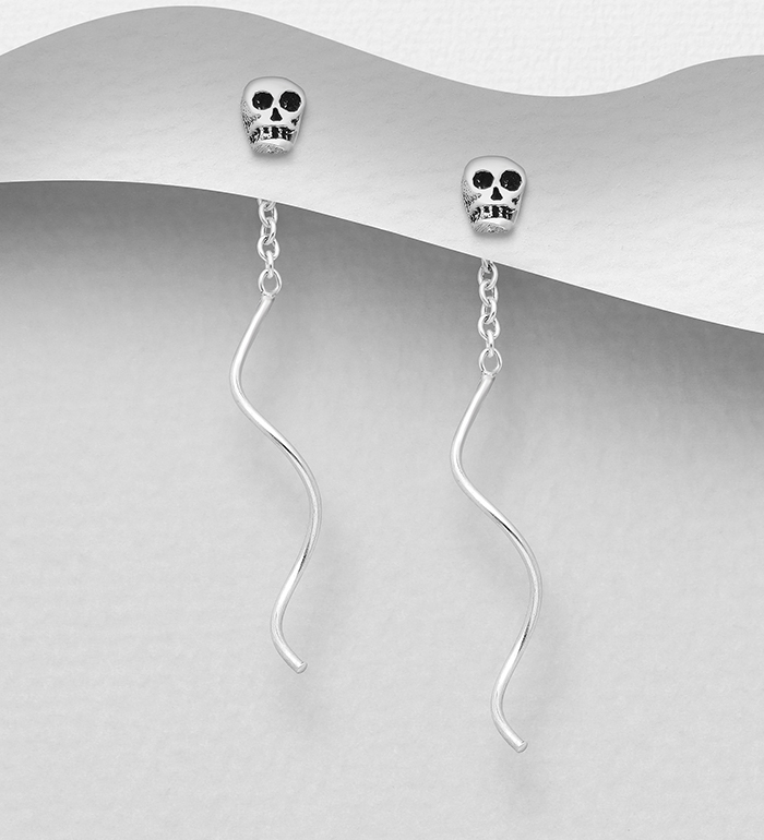 Wholesale 925 Sterling Silver Skull Threader Earrings - SKU #768-343
