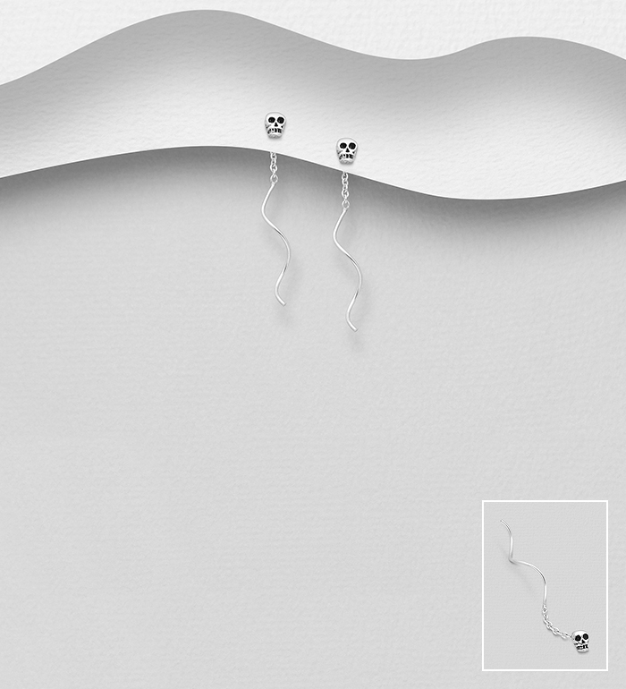 Wholesale 925 Sterling Silver Skull Threader Earrings - SKU #768-343