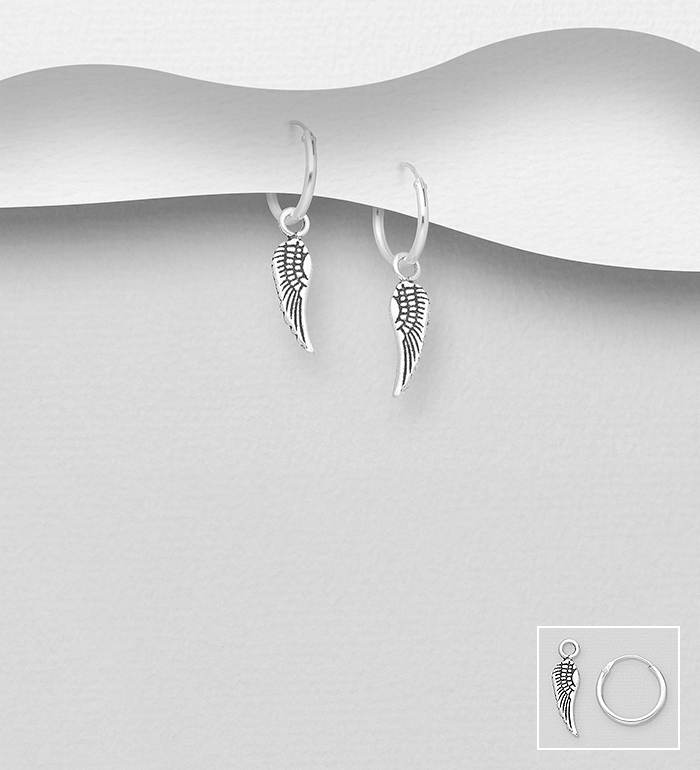 Wholesale 925 Sterling Silver Wings Hoop Earrings - SKU #706-19094
