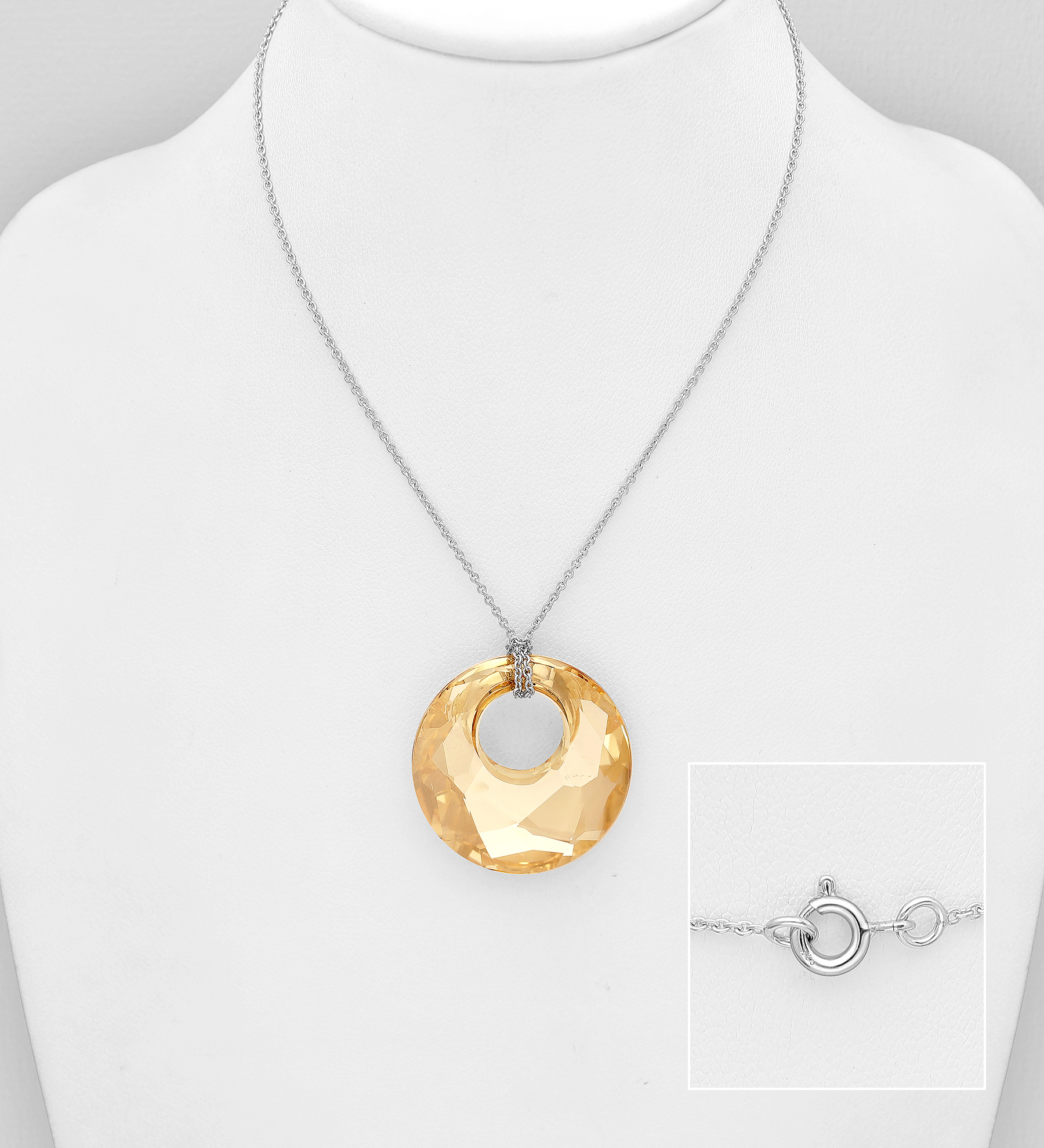 Sparkle by 7K - Wholesale 925 Sterling Silver Circle Necklace Decorated with Fine Austrian Crystal - SKU #1581-17