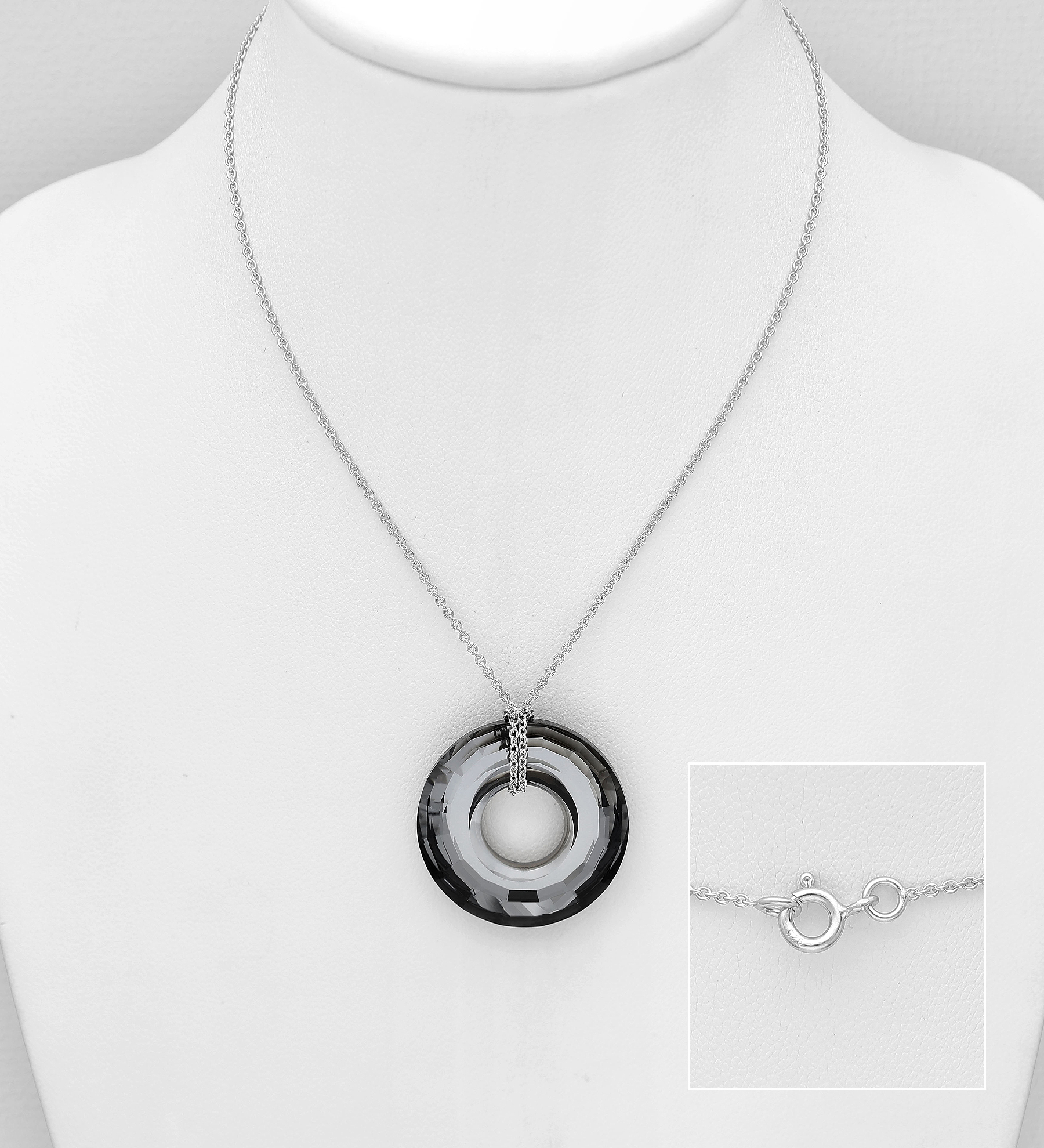 Sparkle by 7K - Wholesale 925 Sterling Silver Circle Necklace Decorated with Fine Austrian Crystal - SKU #1581-18