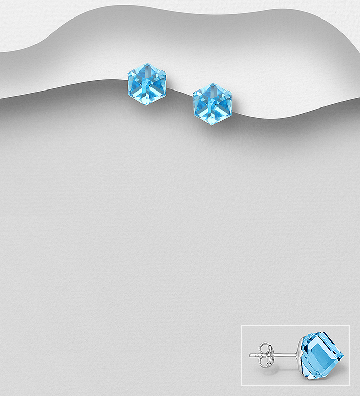 Sparkle by 7K - Wholesale 925 Sterling Silver Push-Back Earrings Decorated with Fine Austrian Crystals - SKU #1581-23