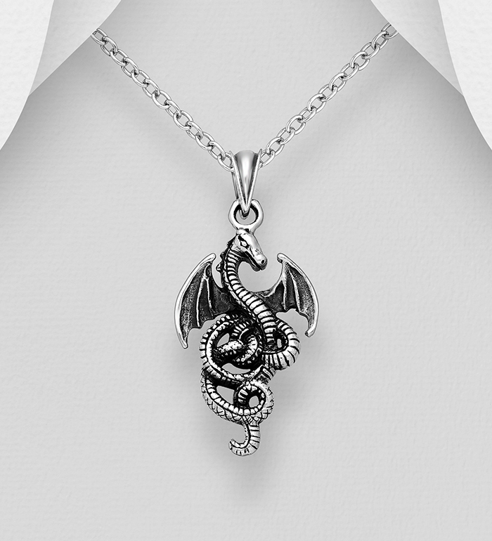 Wholesale 925 Sterling Silver Oxidized Dragon Pendant - SKU #706-3415