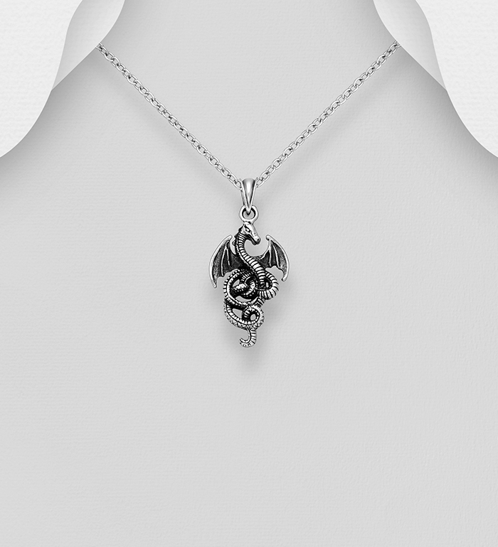 Wholesale 925 Sterling Silver Oxidized Dragon Pendant - SKU #706-3415