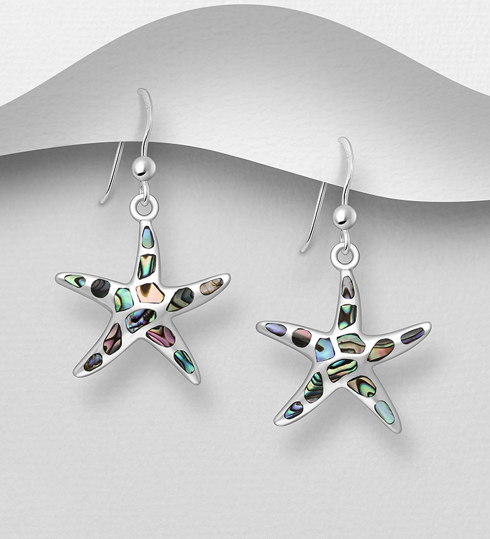 Wholesale 925 Sterling Silver Starfish Hook Earrings Decorated With Shell and Resin - SKU #473-1834