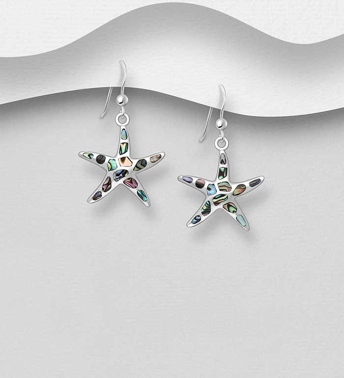 Wholesale 925 Sterling Silver Starfish Hook Earrings Decorated With Shell and Resin - SKU #473-1834