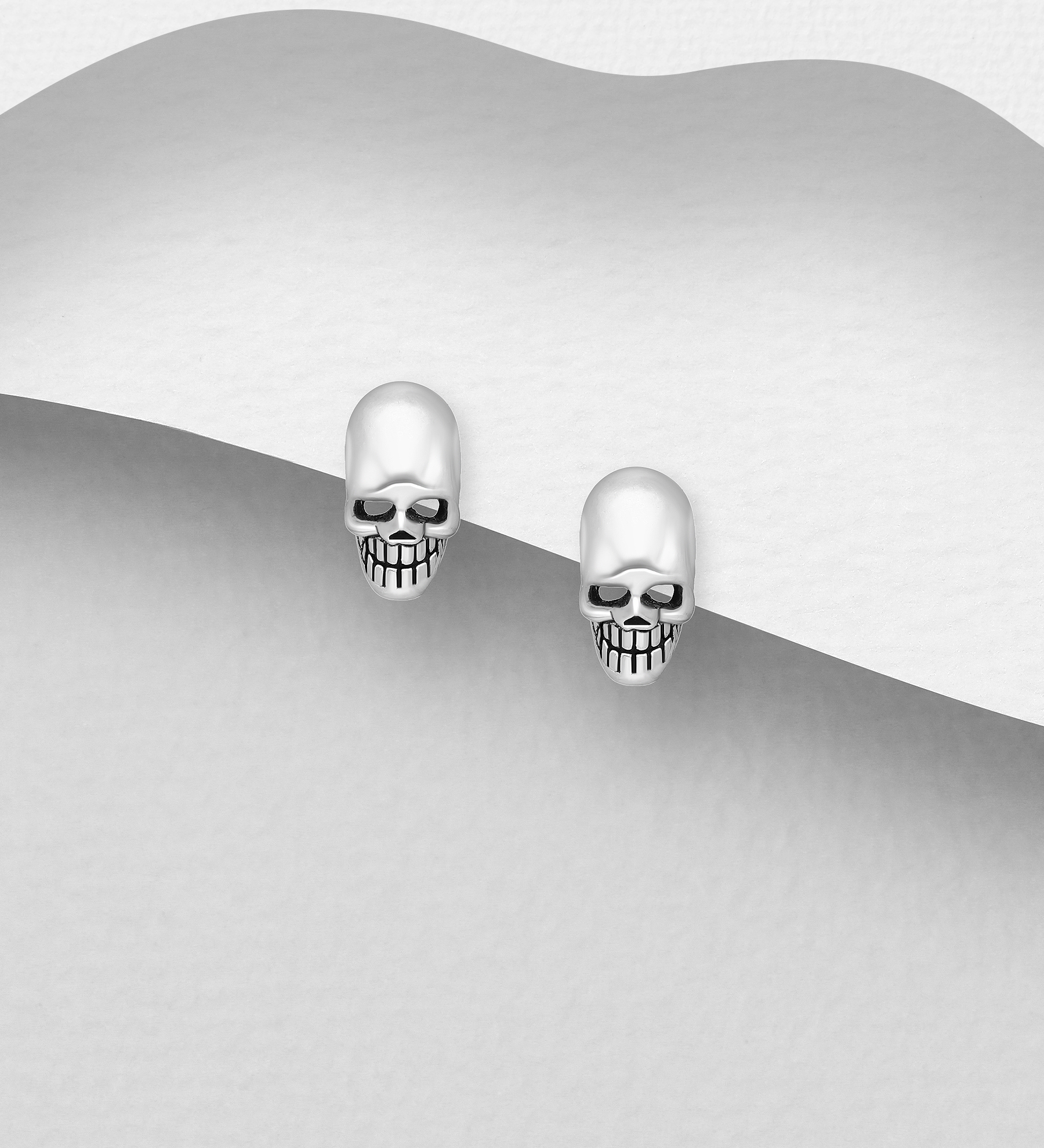 Wholesale 925 Sterling Silver Push-Back Skull Earrings - SKU #768-348