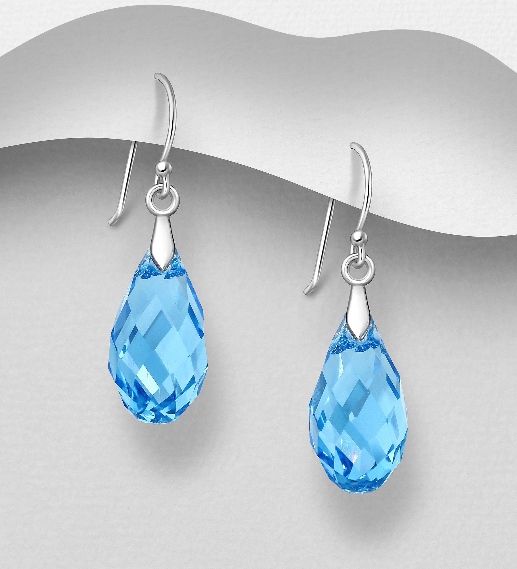 Sparkle by 7K - Wholesale 925 Sterling Silver Hook Earrings Decorated with Fine Austrian Crystals - SKU #1583-47