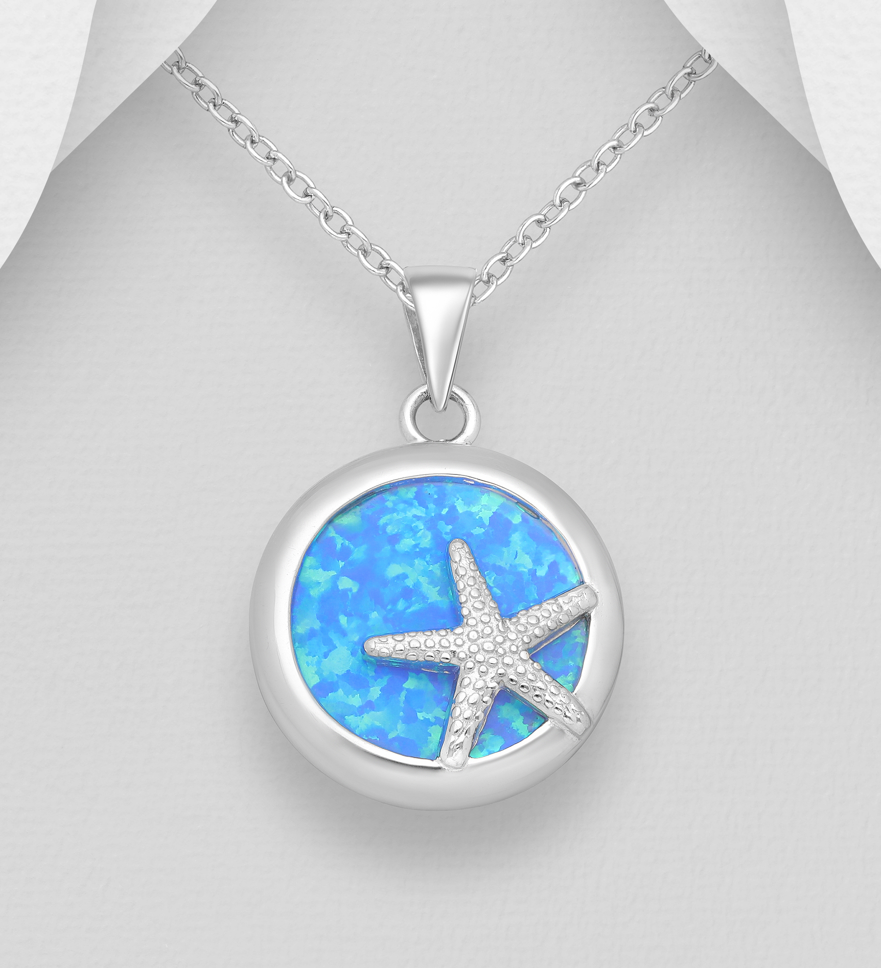 Wholesale 925 Sterling Silver Starfish Pendant Decorated With Lab-Created Opal - SKU #1479-699