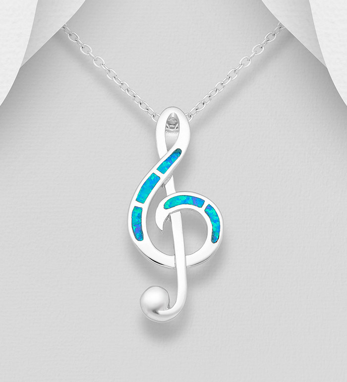 Wholesale 925 Sterling Silver Music Notes Pendant Decorated With Lab-Created Opal - SKU #1479-708