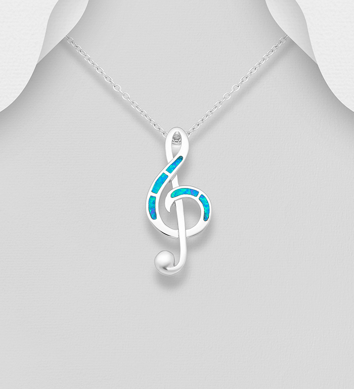 Wholesale 925 Sterling Silver Music Notes Pendant Decorated With Lab-Created Opal - SKU #1479-708