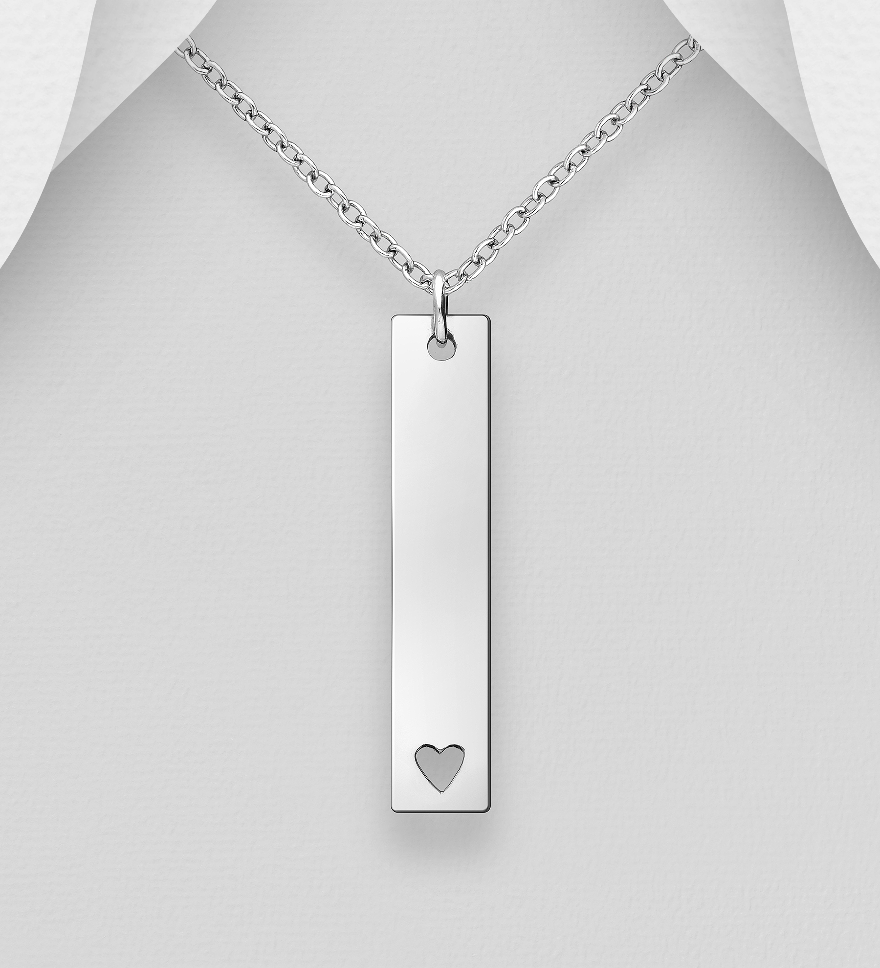 Wholesale 925 Sterling Silver Engravable Bar with Heart Pendant - SKU #706-19985