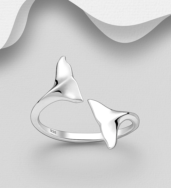 Wholesale 925 Sterling Silver Adjustable Whale Tail Ring - SKU #706-20081