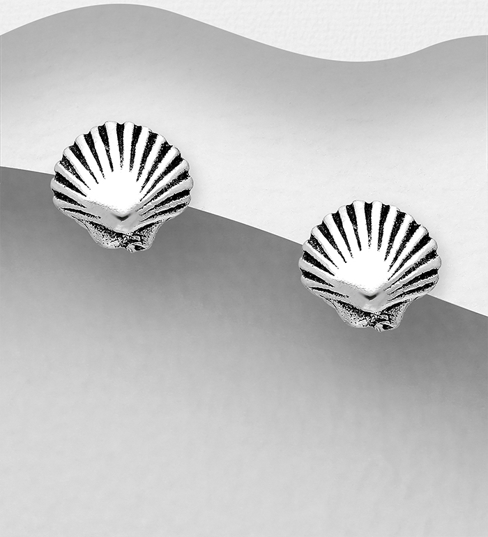 Wholesale 925 Sterling Silver Shell Push-Back Earrings - SKU #1068-1213