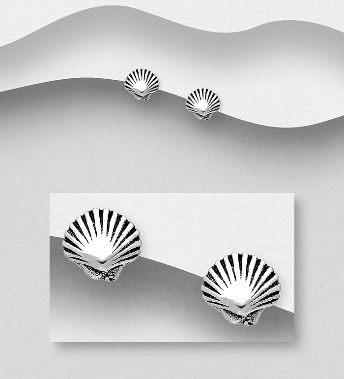 Wholesale 925 Sterling Silver Shell Push-Back Earrings - SKU #1068-1213