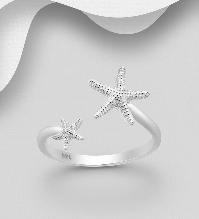 Wholesale 925 Sterling Silver Adjustable Large and Small Starfish Ring - SKU #1063-1092