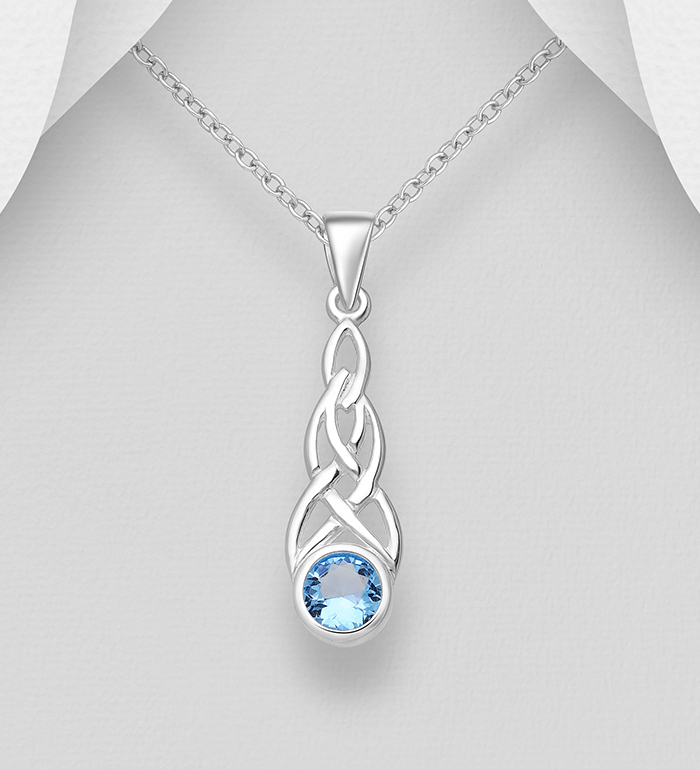 Wholesale 925 Sterling Silver Celtic Pendant, Decorated with Various Colors of Crystal Glass - SKU #578-2273