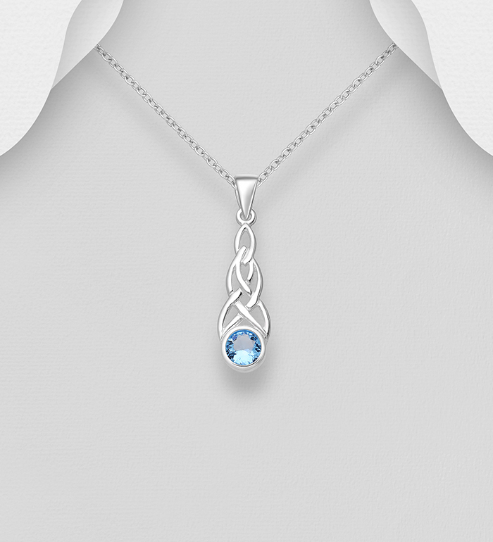 Wholesale 925 Sterling Silver Celtic Pendant, Decorated with Various Colors of Crystal Glass - SKU #578-2273