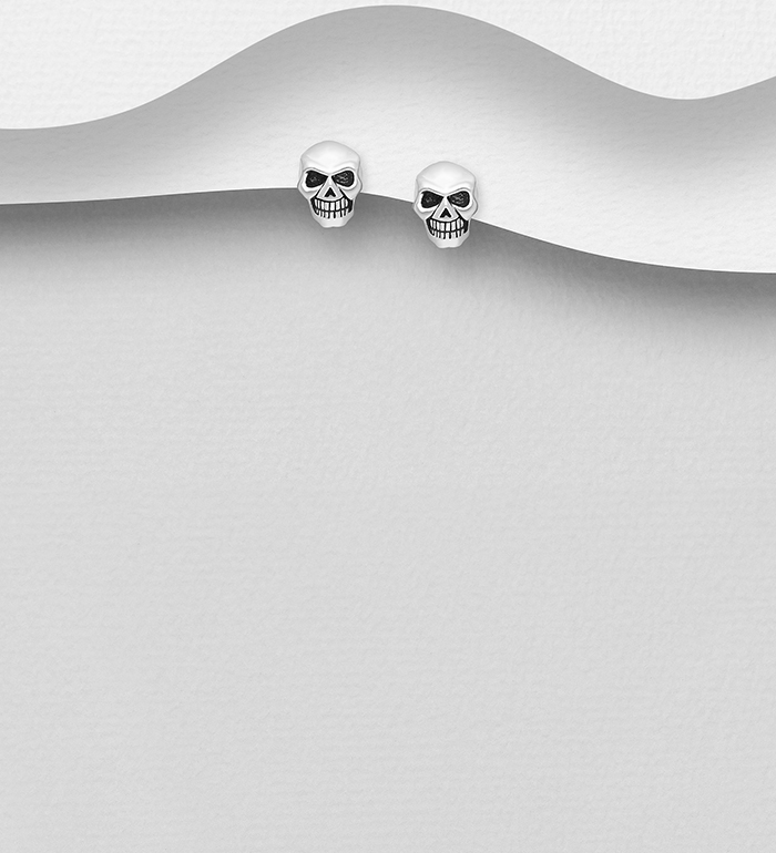 Wholesale 925 Sterling Silver Push-Back Skull Earrings - SKU #768-360