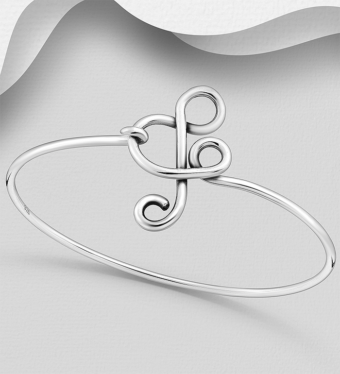 Wholesale 925 Sterling Silver Musical Notes Bangle - SKU #706-20427