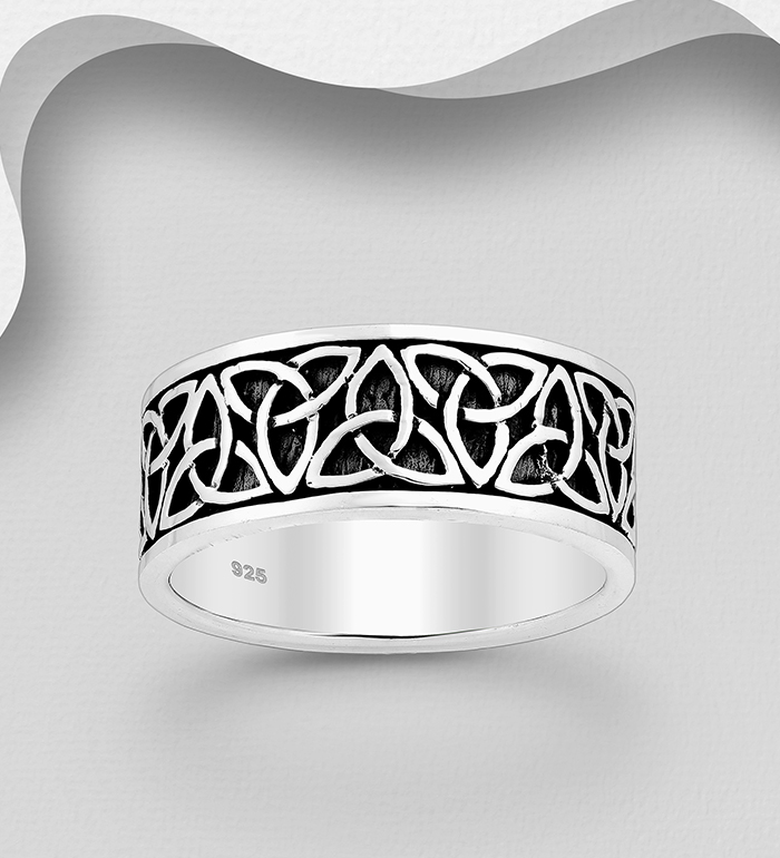 Wholesale 925 Sterling Silver Oxidized Celtic Band Ring, 8 mm Wide - SKU #767-697