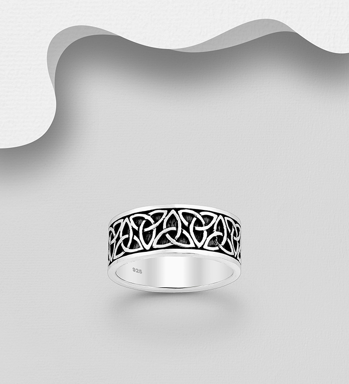 Wholesale 925 Sterling Silver Oxidized Celtic Band Ring, 8 mm Wide - SKU #767-697