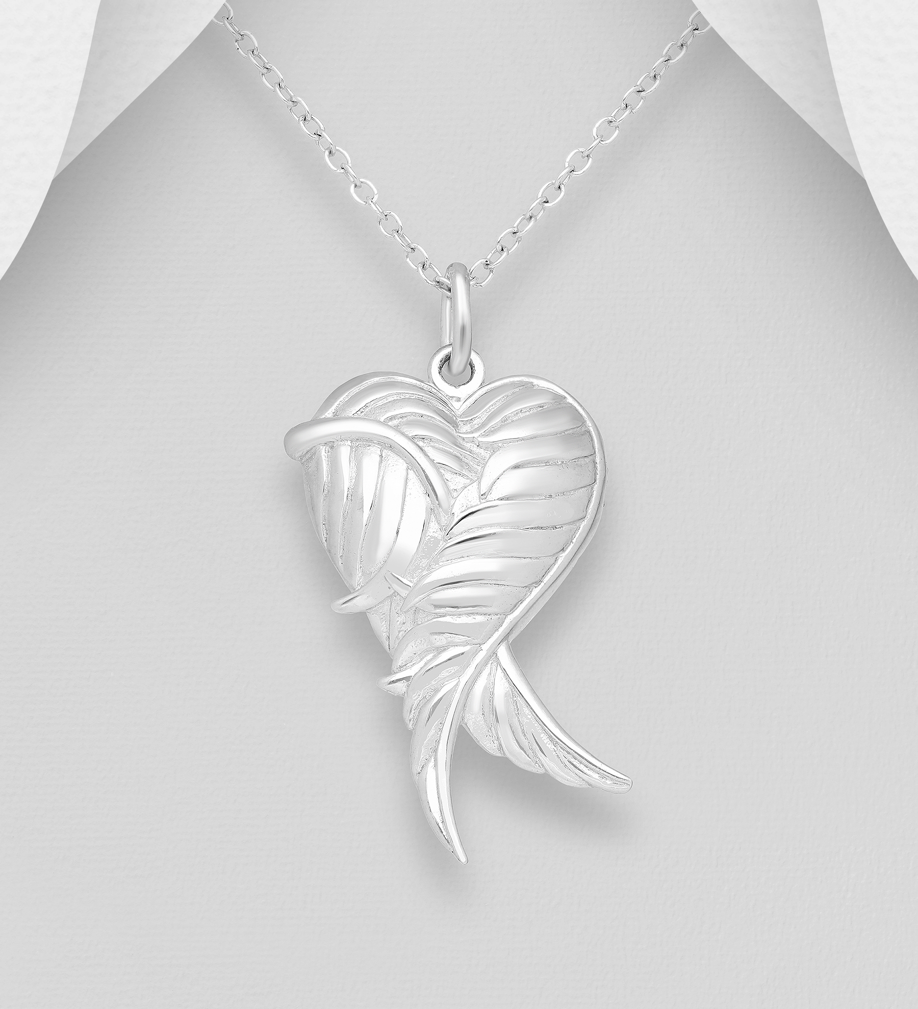 Wholesale 925 Sterling Silver Angel Wings in Heart Shape Locket Pendant - SKU #1063-1143