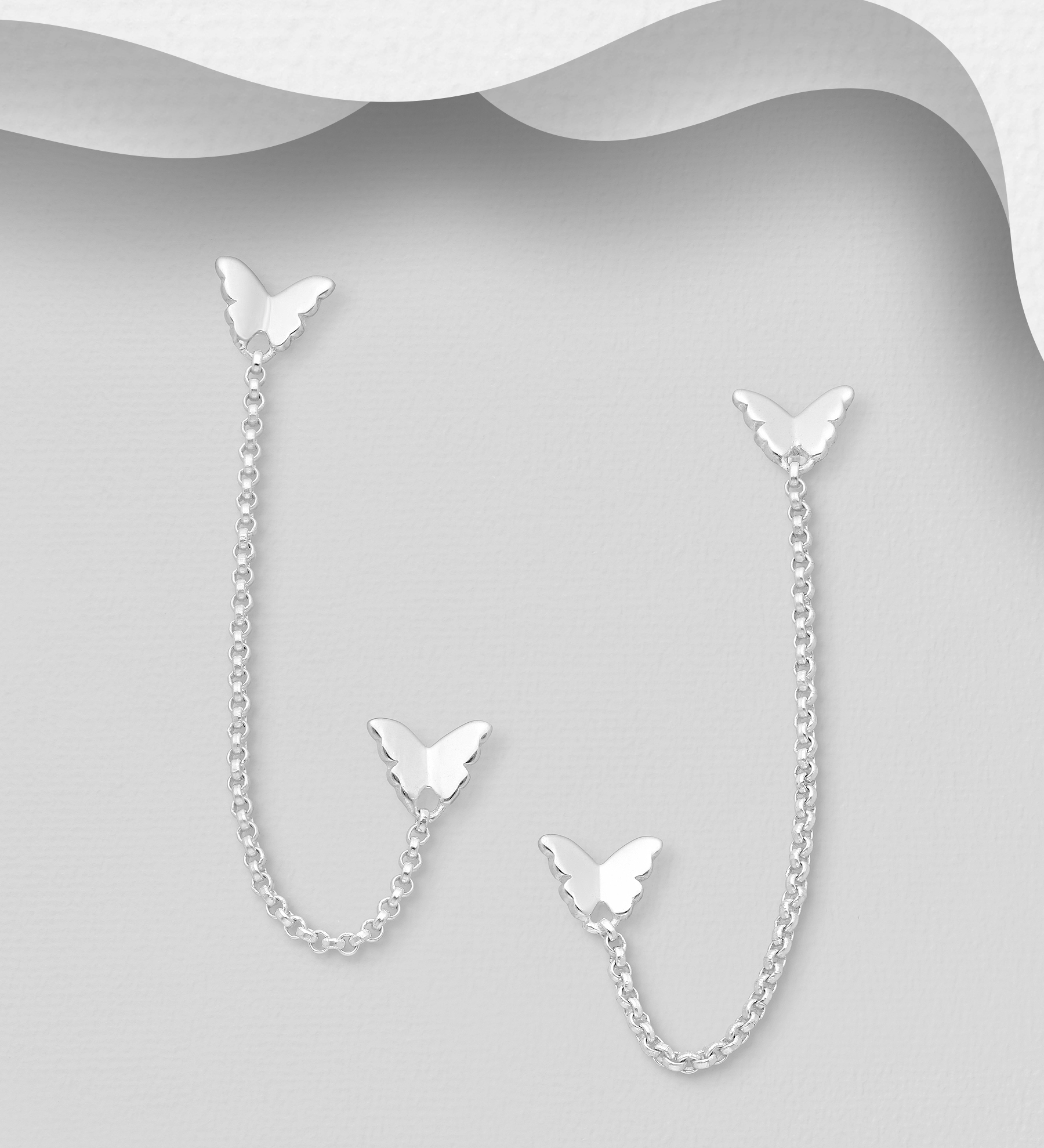 Wholesale 925 Sterling Silver Double Butterfly Push-Back Earrings - SKU #1063-1226