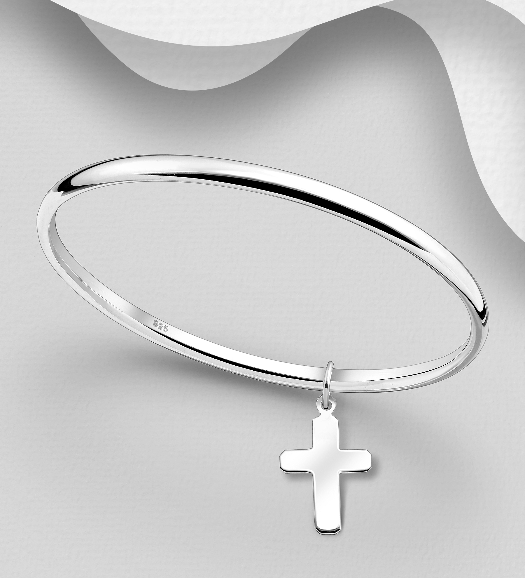 Wholesale 925 Sterling Silver Bangle with Cross Charm - SKU #706-20684