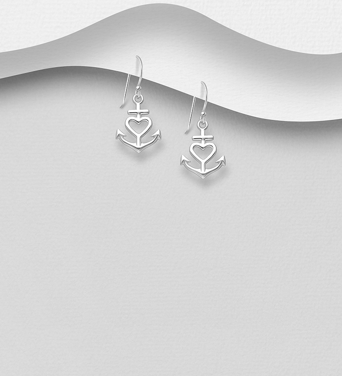 Wholesale 925 Sterling Silver Anchor, Cross and Heart Hook Earrings - SKU #1063-1253