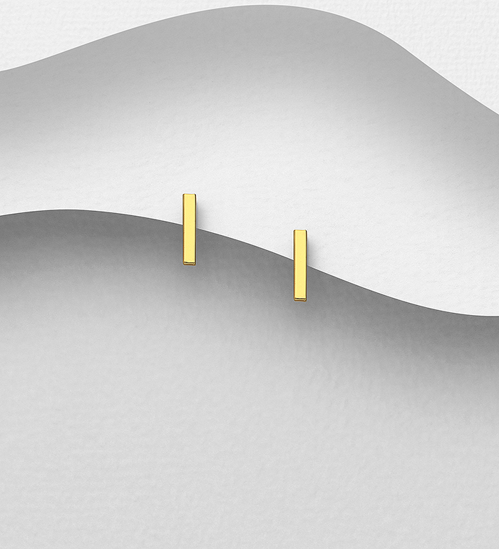 Wholesale 925 Sterling Silver Bar Push-Back Earrings, Plated 1 Micron 14K or 18k Yellow Gold - SKU #1535-409