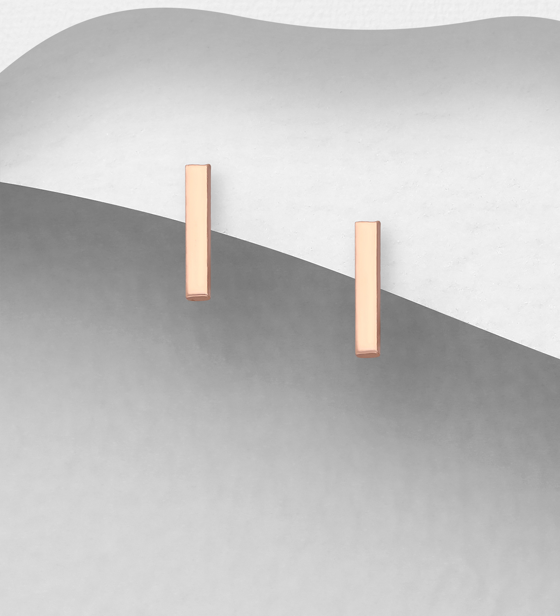 Wholesale 925 Sterling Silver Bar Push-Back Earrings, Plated with 1 Micron Pink Gold - SKU #1535-410