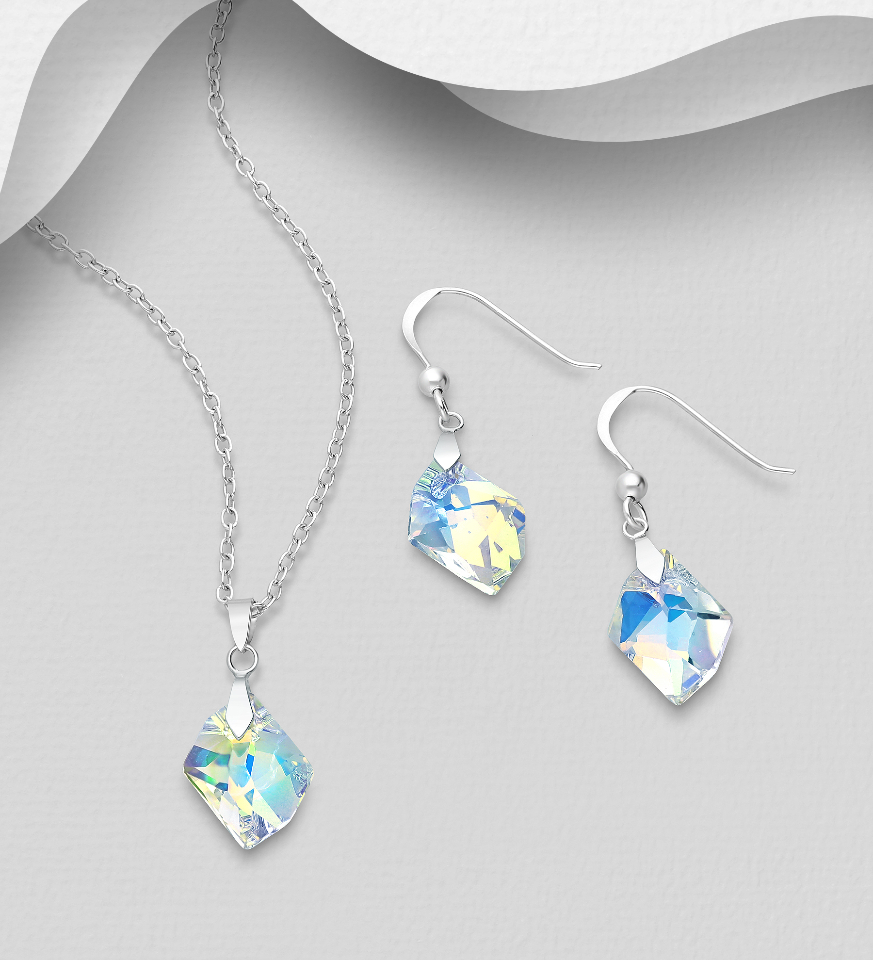 Sparkle by 7K - Wholesale 925 Sterling Silver Hook Earrings & Pendant Decorated with Fine Austrian Crystals - SKU #1583-130