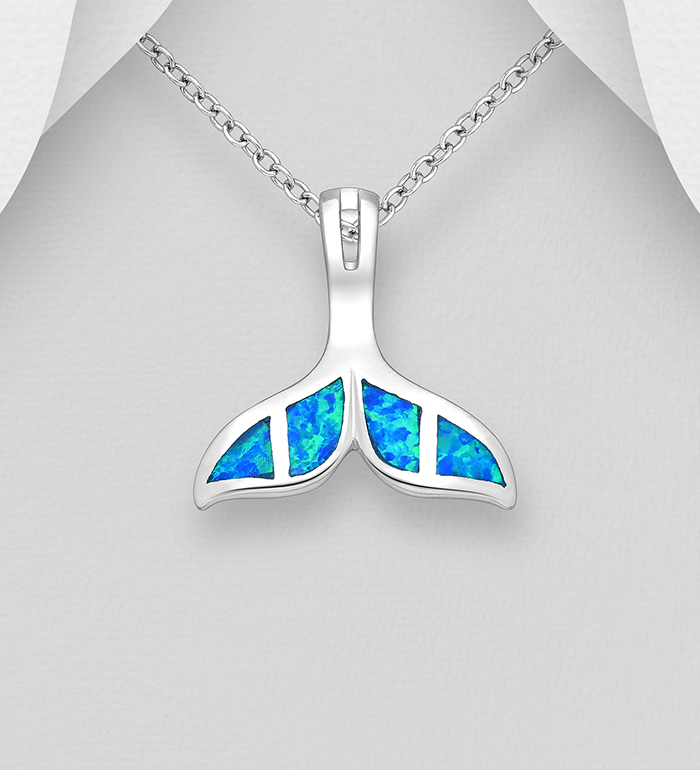 Wholesale 925 Sterling Silver Whale Tail Pendant Decorated With Lab-Created Opal - SKU #1479-796
