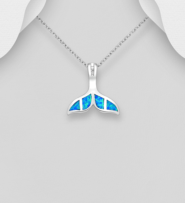 Wholesale 925 Sterling Silver Whale Tail Pendant Decorated With Lab-Created Opal - SKU #1479-796