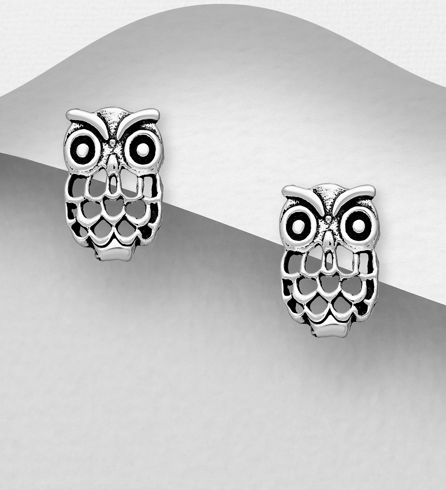 Wholesale 925 Sterling Silver Push-Back Owl Earrings - SKU #706-21004