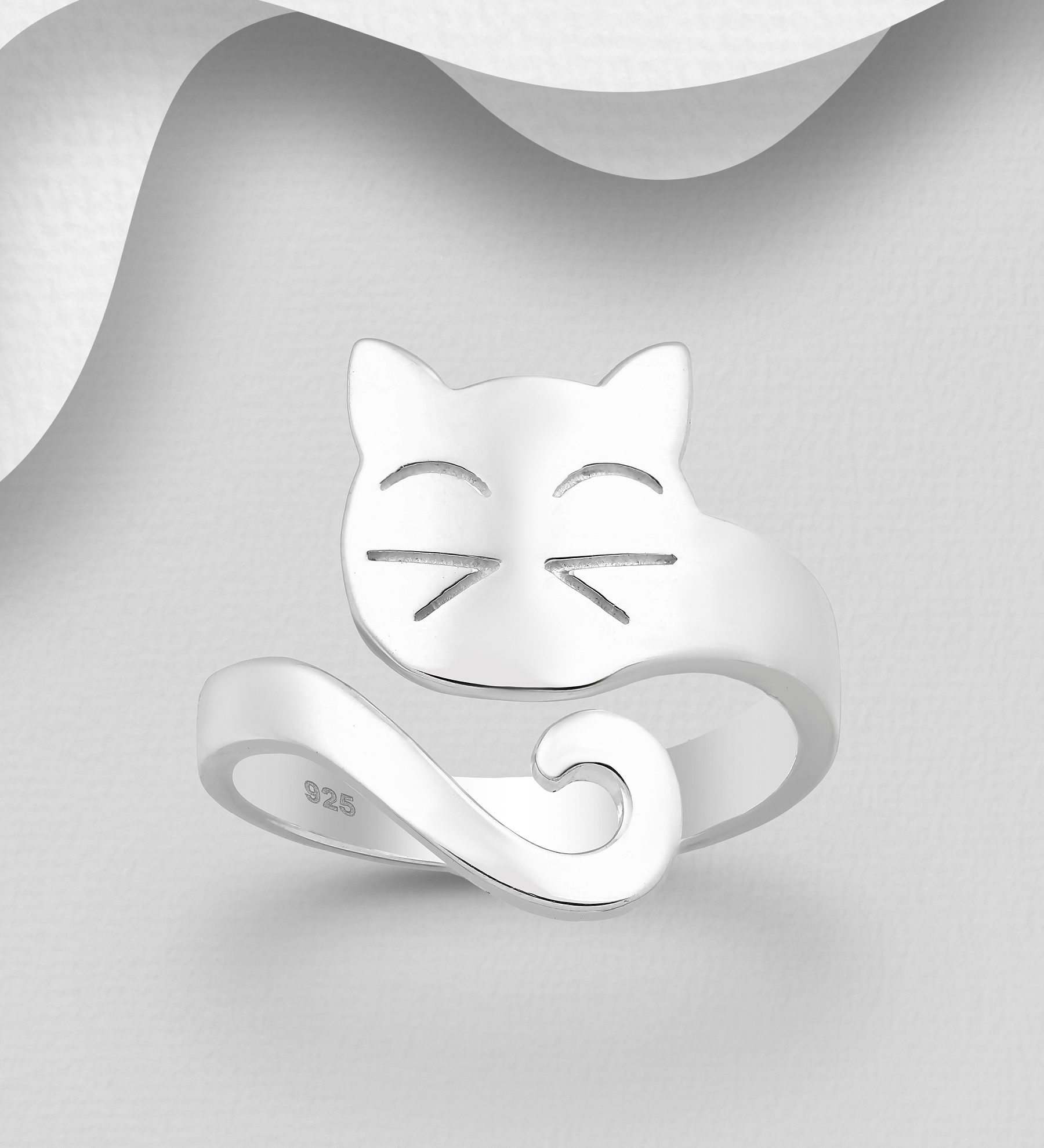 Wholesale 925 Sterling Silver Adjustable Cat Ring - SKU #1063-1111