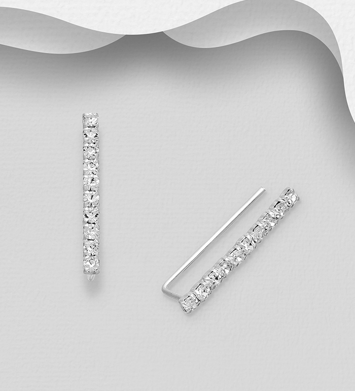 Wholesale 925 Sterling Silver Ear Pins, Decorated with Crystal Glass - SKU #578-2352