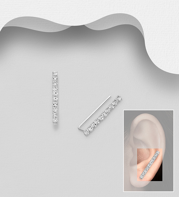 Wholesale 925 Sterling Silver Ear Pins, Decorated with Crystal Glass - SKU #578-2352