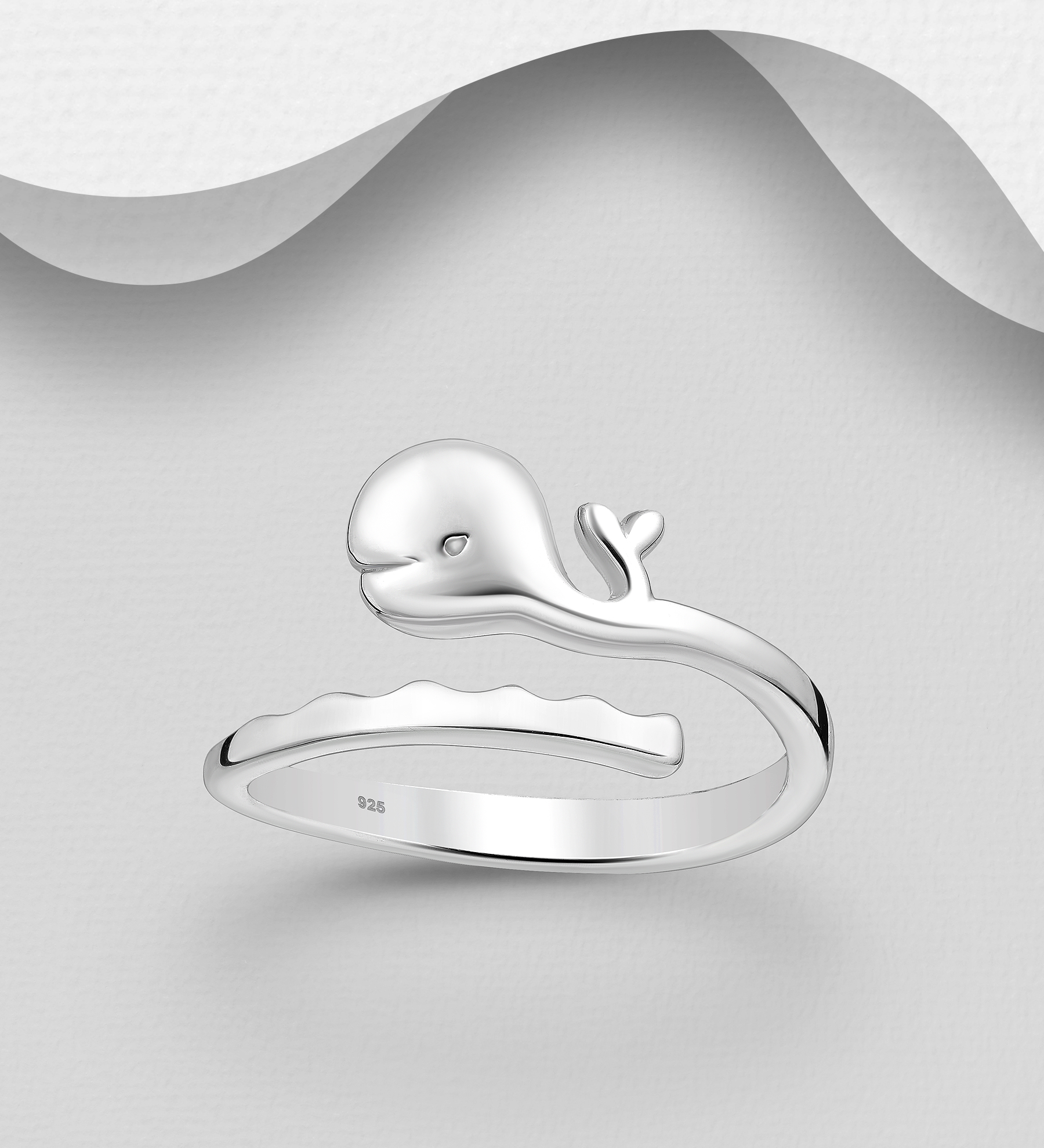 Wholesale 925 Sterling Silver Adjustable Whale Ring - SKU #1063-1315