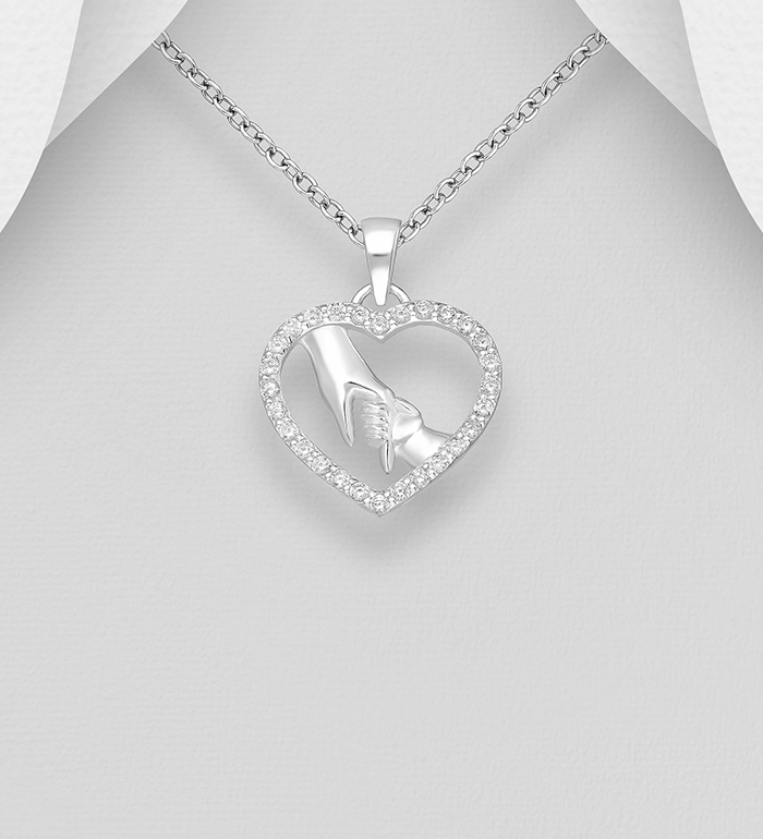 Wholesale 925 Sterling Silver Child, Mom, Hand And Heart Pendant - SKU #1063-1318