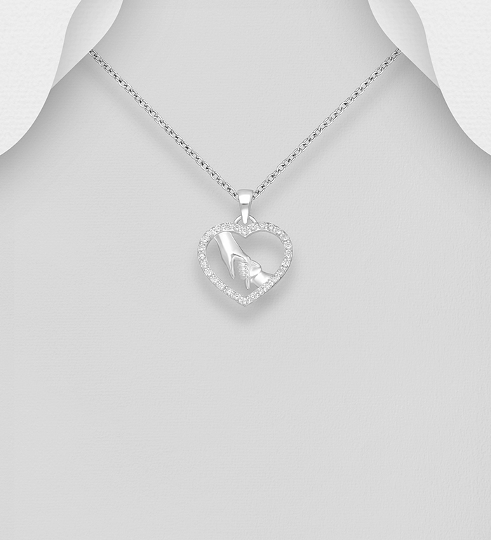 Wholesale 925 Sterling Silver Child, Mom, Hand And Heart Pendant - SKU #1063-1318