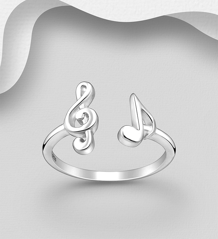 Wholesale 925 Sterling Silver Adjustable Music Notes Ring - SKU #1063-1105