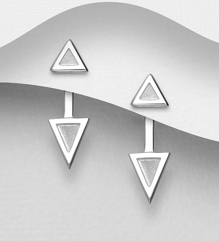 Wholesale 925 Sterling Silver Matte Triangle Jacket Earrings - SKU #1063-966