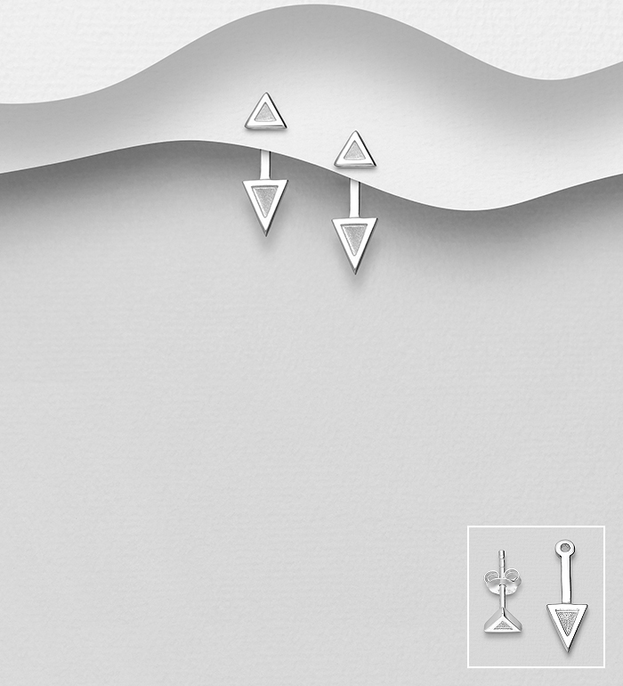 Wholesale 925 Sterling Silver Matte Triangle Jacket Earrings - SKU #1063-966