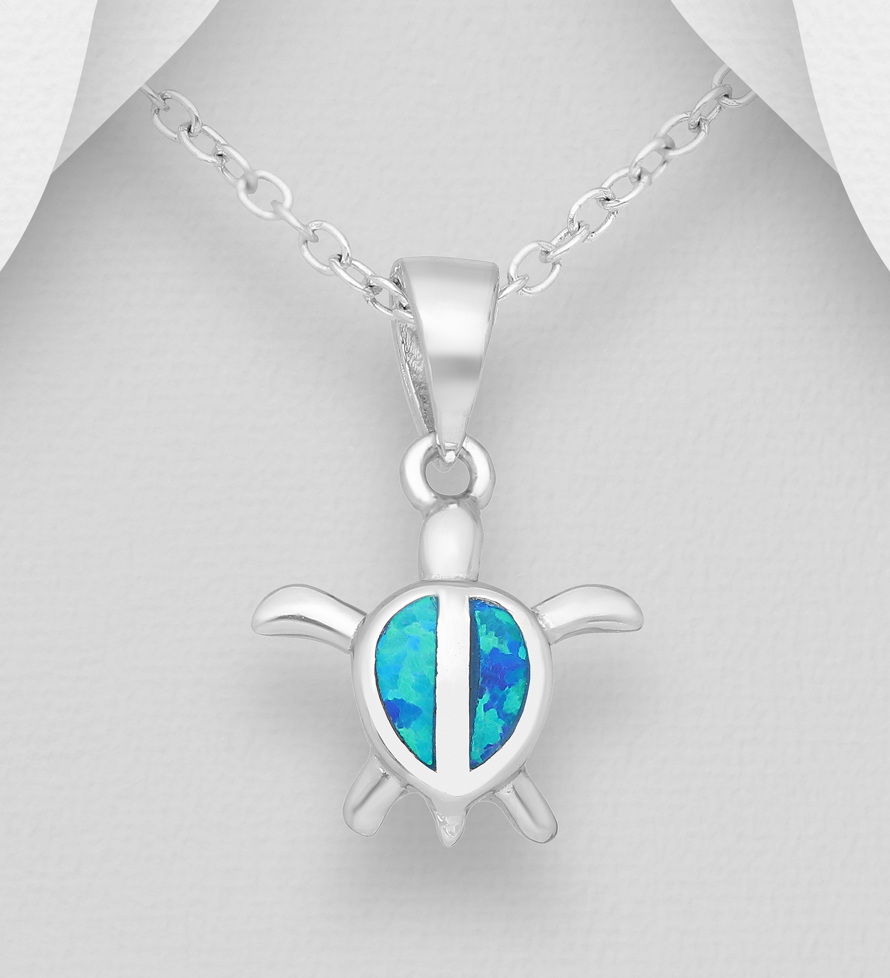 Wholesale 925 Sterling Silver Turtle Pendant Decorated With Lab-Created Opal - SKU #1479-824