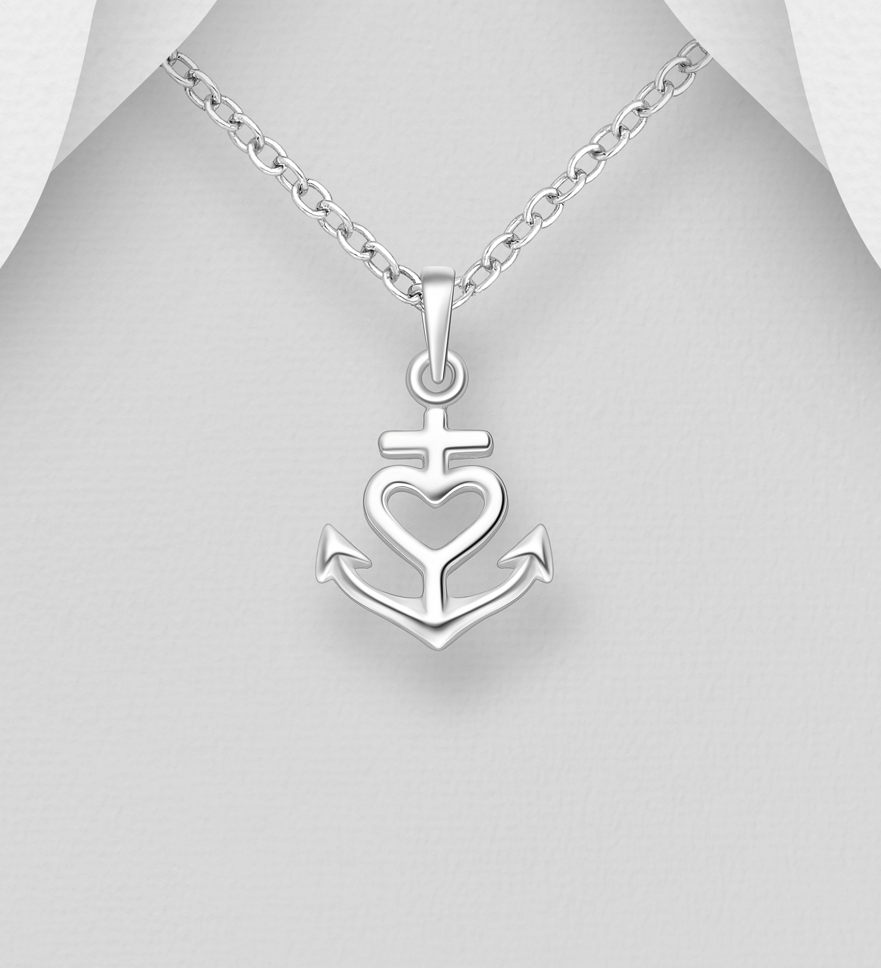 Wholesale 925 Sterling Silver Heart Anchor Pendant - SKU #1063-1313