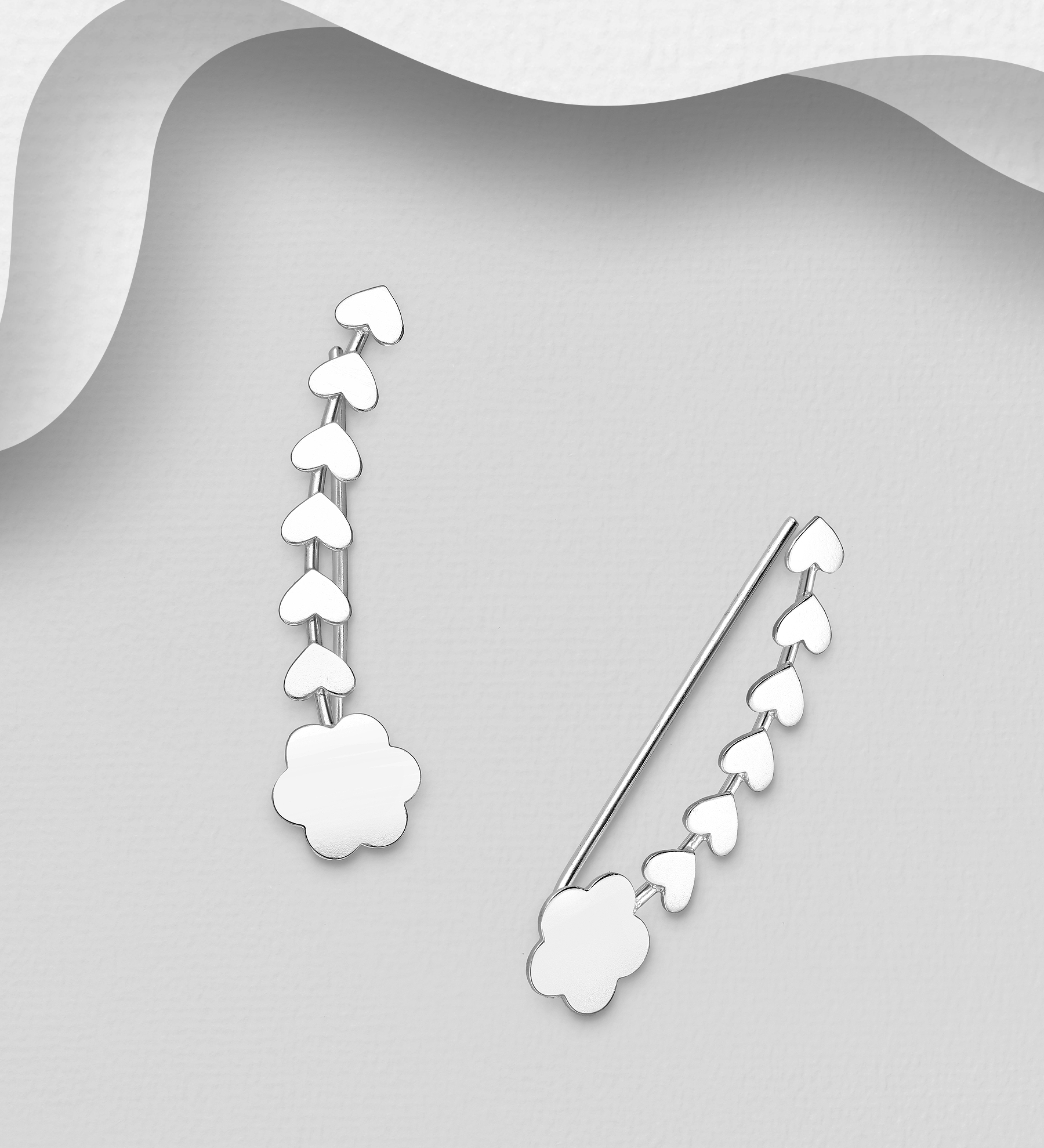 Wholesale 925 Sterling Silver Flower And Heart Ear Pins - SKU #706-21173