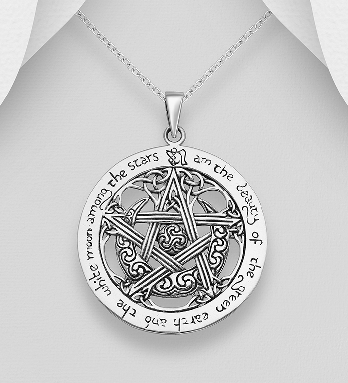 Wholesale 925 Sterling Silver Celtic & Star I am the beauty of the green earth and the white moon among the stars Pendant - SKU #767-734