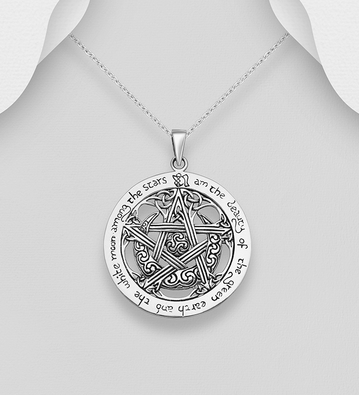 Wholesale 925 Sterling Silver Celtic & Star I am the beauty of the green earth and the white moon among the stars Pendant - SKU #767-734